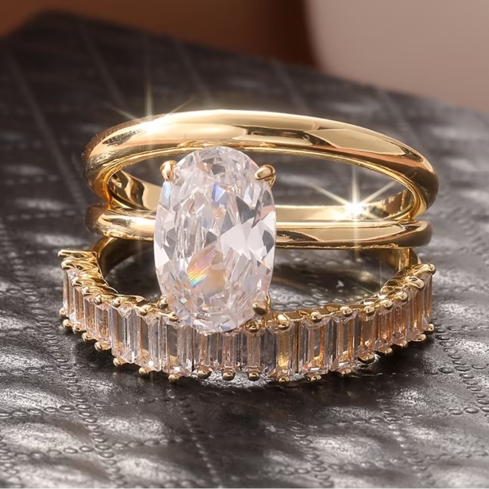 Gold Stackable Engagement Ring Set Size 7 - Picture 8 of 15